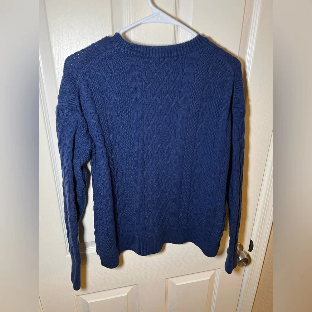 J.Crew Blue Cable Knit Crewneck Sweater Size L 100% Cotton